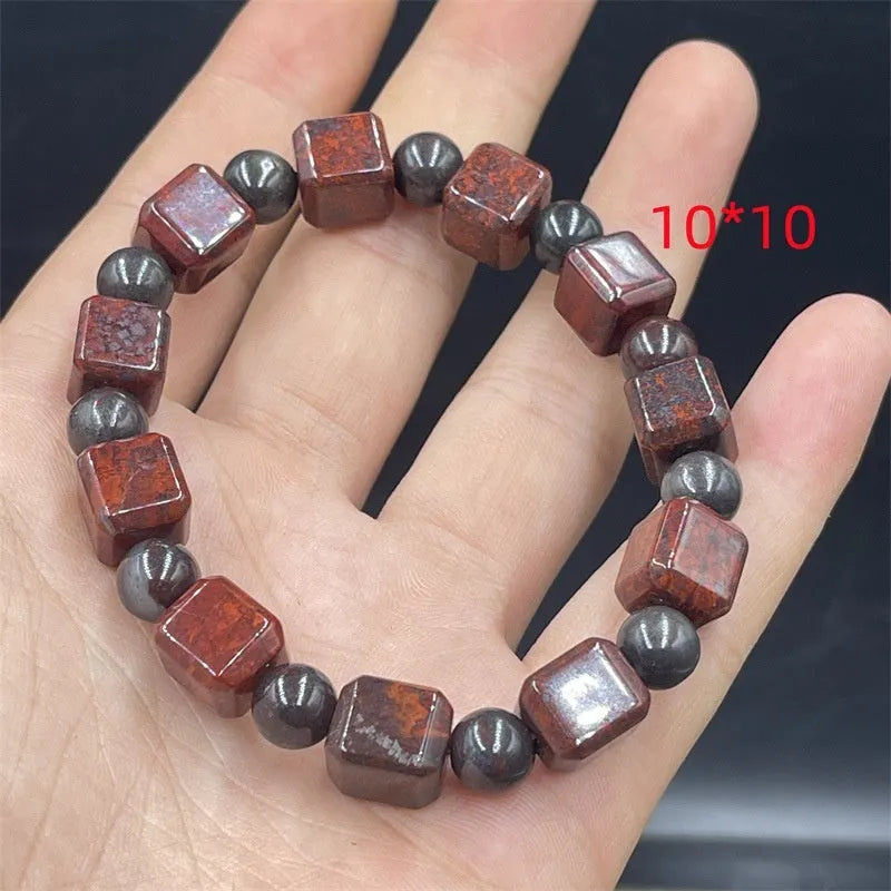 Bloodstone quartz rock jade bracelet in modern simple style on wrist