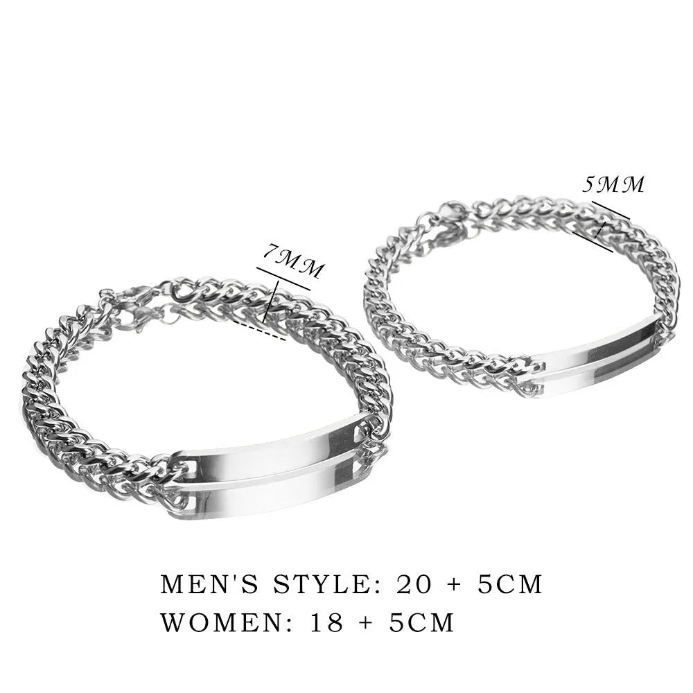 Engraved titanium steel couple bracelet with custom names in gold finish