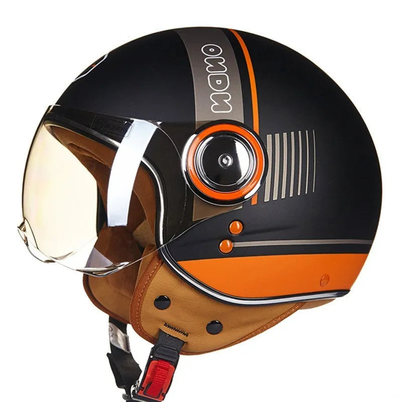 Retro battery car half helmet in bright colour options with lightweight ABS construction