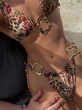 Women's halter neck bikini set with lace-up back and low waist design in solid colour