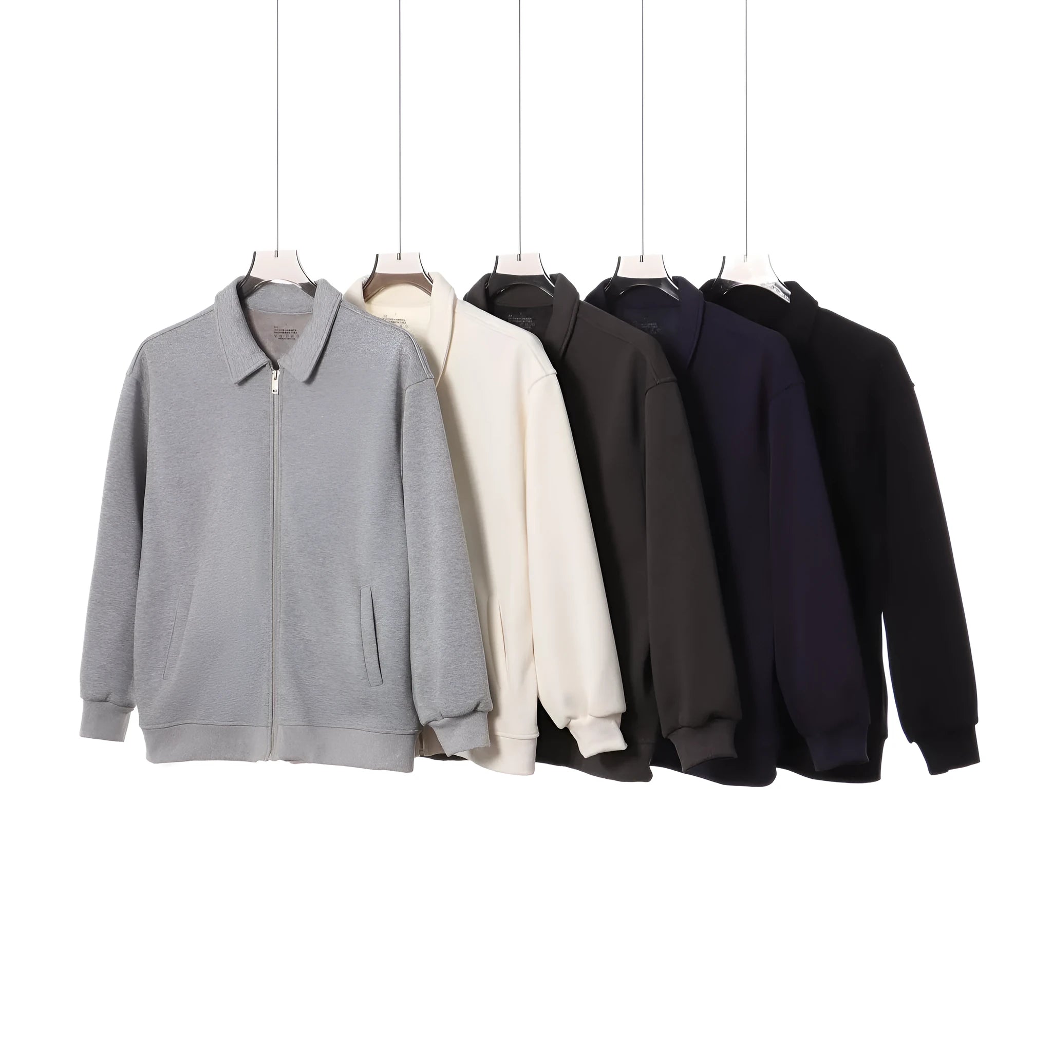 Japanese retro heavyweight 420g silver fox fleece zip-up jacket in solid colour with wool lining for men