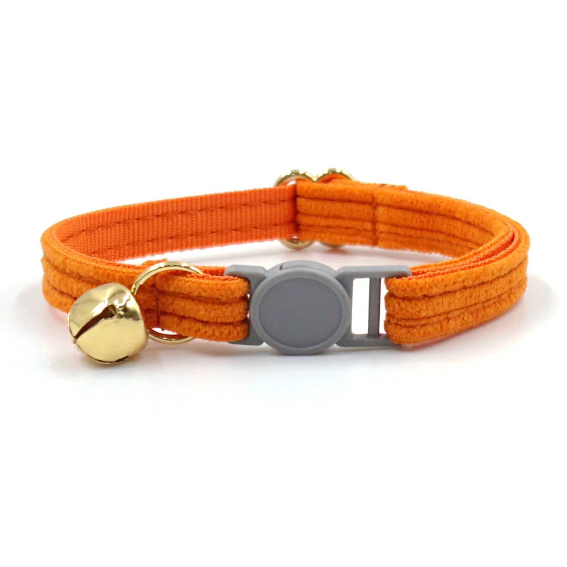 Cat collar with safety buckle and bell, available in corduroy or velvet, in multiple colours for small cats.