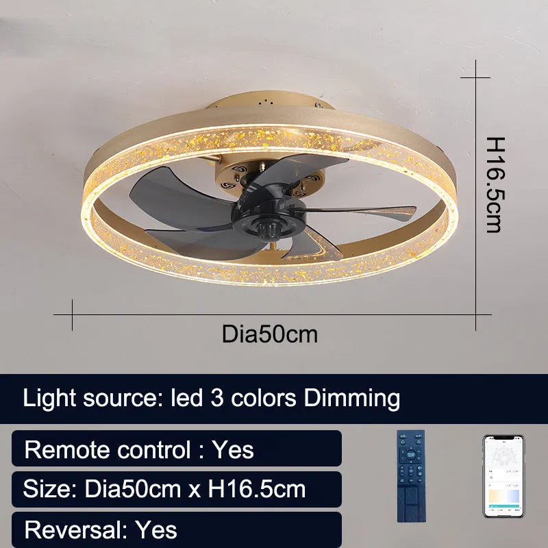 Nordic style ceiling fan lamp with remote control in coffee gold finish