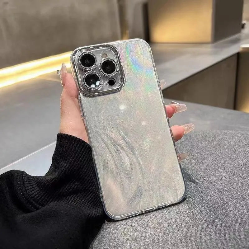 Yarn Simple phone case in silver grey with glitter lens protector for iPhone 13, shockproof all-inclusive design