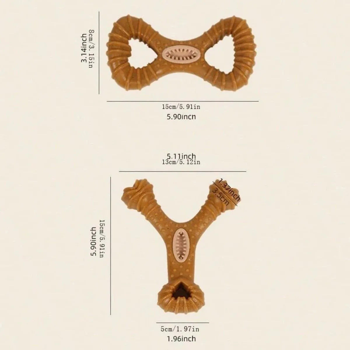 Durable dog chew toy bone with textured surface for teeth cleaning, shown in 8-shape and Y-shape designs