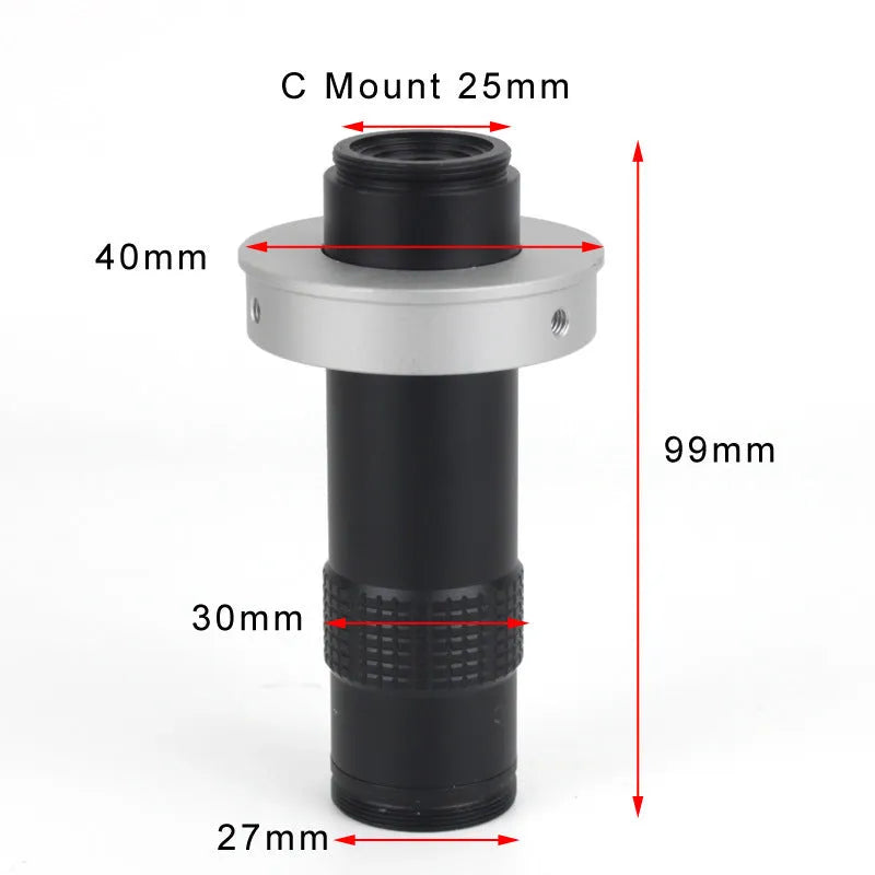 Black industrial monocular lens for camera macro inspection with 130x magnification capability