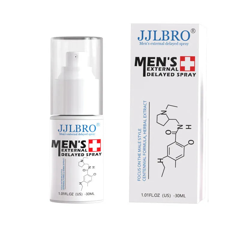 White bottle of JJLBRO 30ml plant extraction delay spray for couple intimacy
