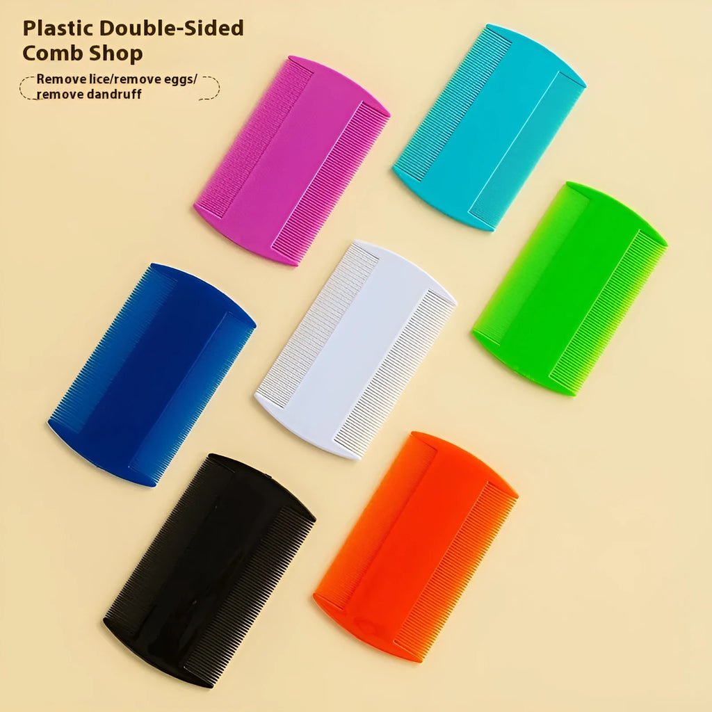 A white double-sided fine-toothed plastic comb for lice and flea detection on a plain background.