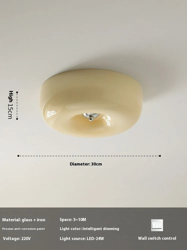 Cream colour middle ancient style bedroom ceiling lamp with three-colour light function.