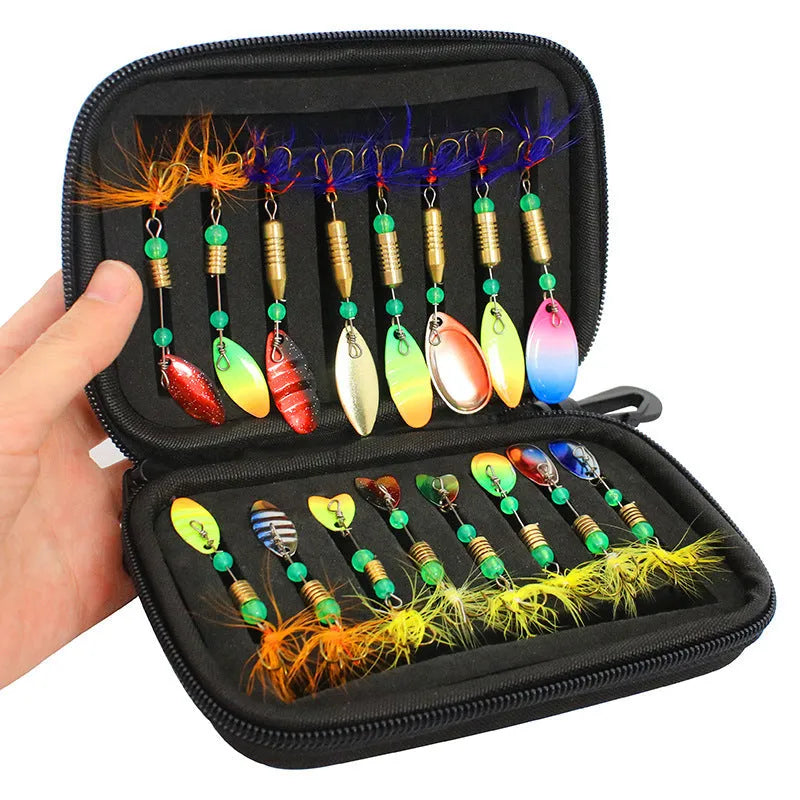 Composite sequins fishing bait bag with 16 colour lures in Oxford cloth case