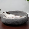 Grey beige teddy pet bed for small to medium dogs on floor