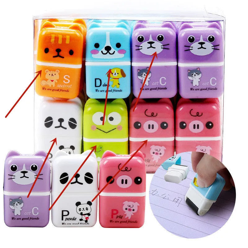 Pack of 6 mixed colour anti-dandruff cartoon animal erasers for children