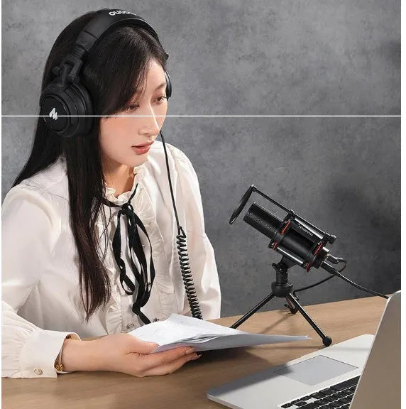 Black USB recording microphone with 1.8m cable for mobile phones and computers