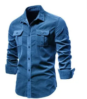 Men's long-sleeved linen shirt in a crewneck style, shown in a selection of available colours.