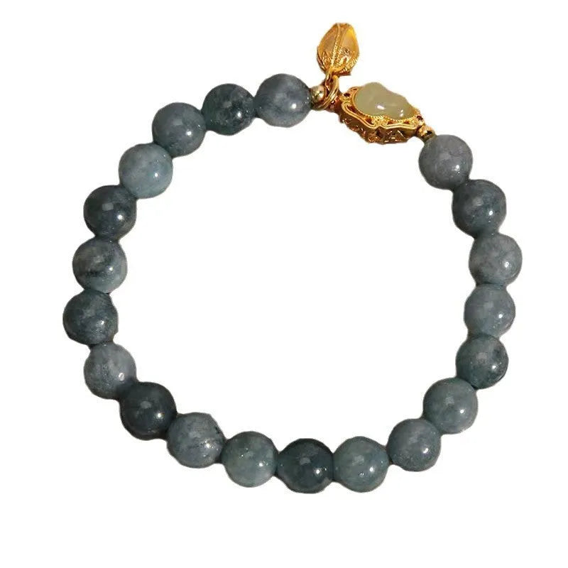 Women's natural stone bracelet with blue gourd lotus pendant and electroplated floral design