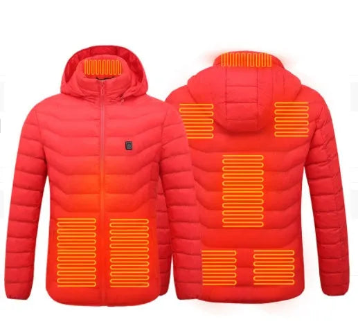 Men's USB electric heated jacket coat with removable hood, black zone 2, three heat settings