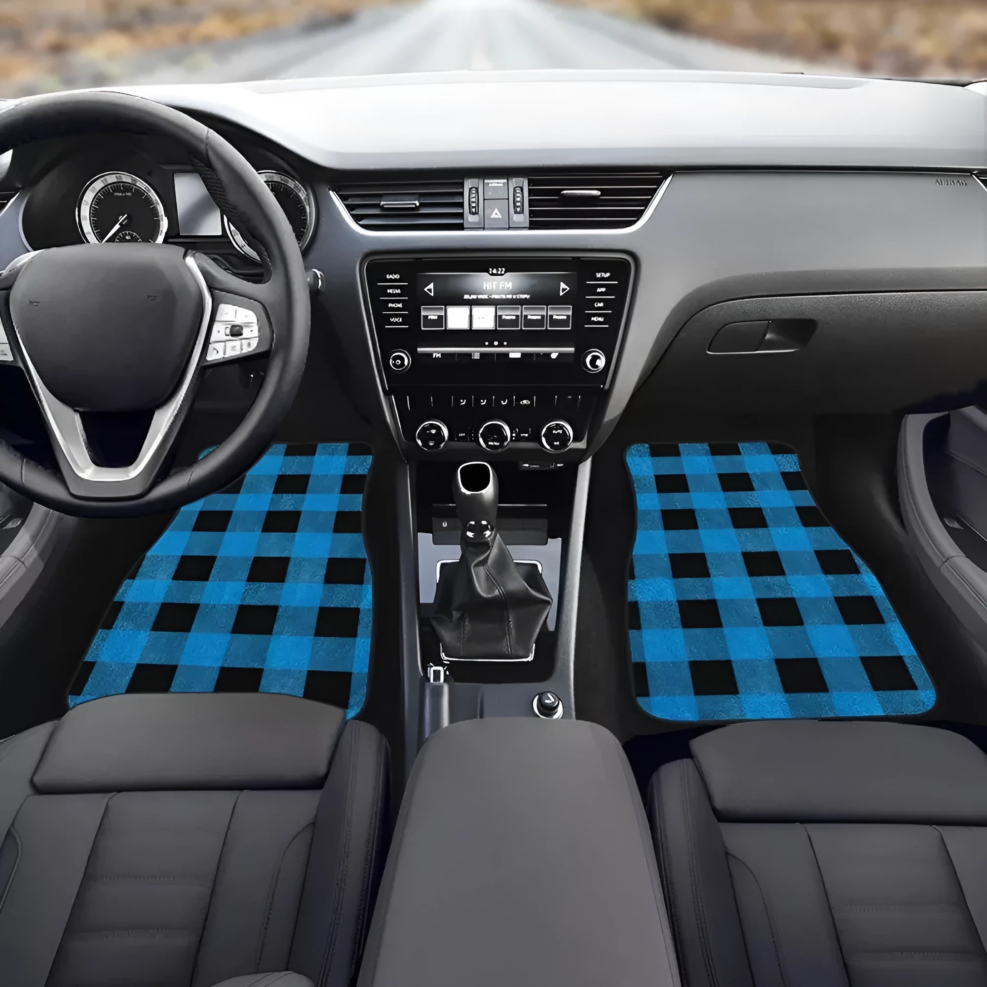 Set of four black, textured rubber car floor mats with a 20mm thick profile for front and rear footwells