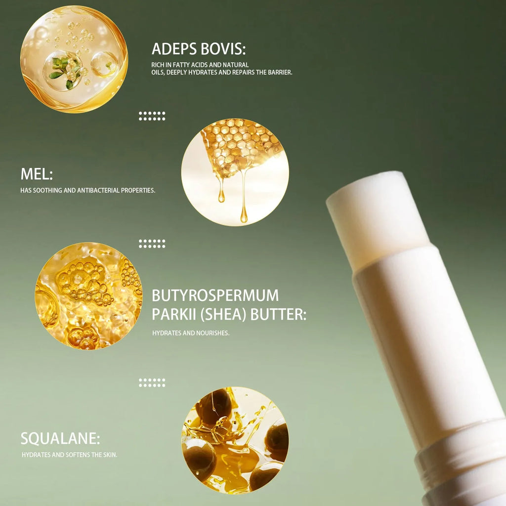 5g tallow lip balm stick in 83mm tall protective rectangular case