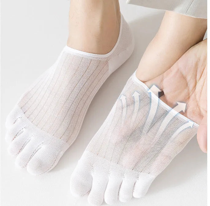 Modal five-finger ultra-thin boat socks in black, dark grey, light grey, khaki and white colours