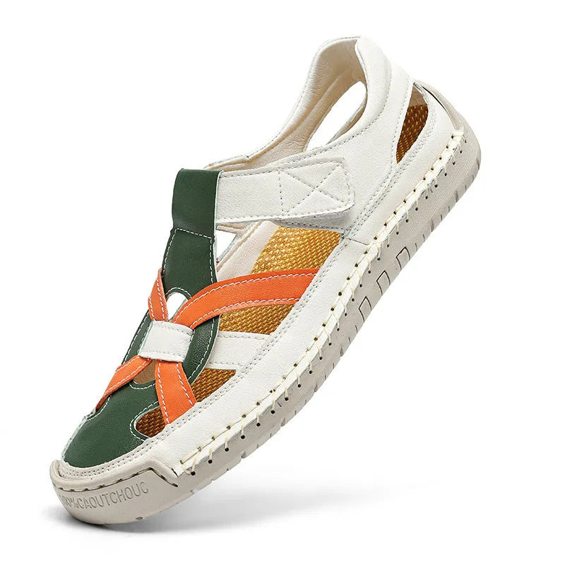Women's low-top casual sandals with Velcro straps and a round toe in a solid colour.