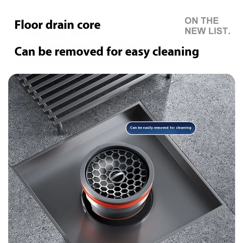 304 stainless steel courtyard floor drain with a square gun grey 15x15cm ABS plastic cover.