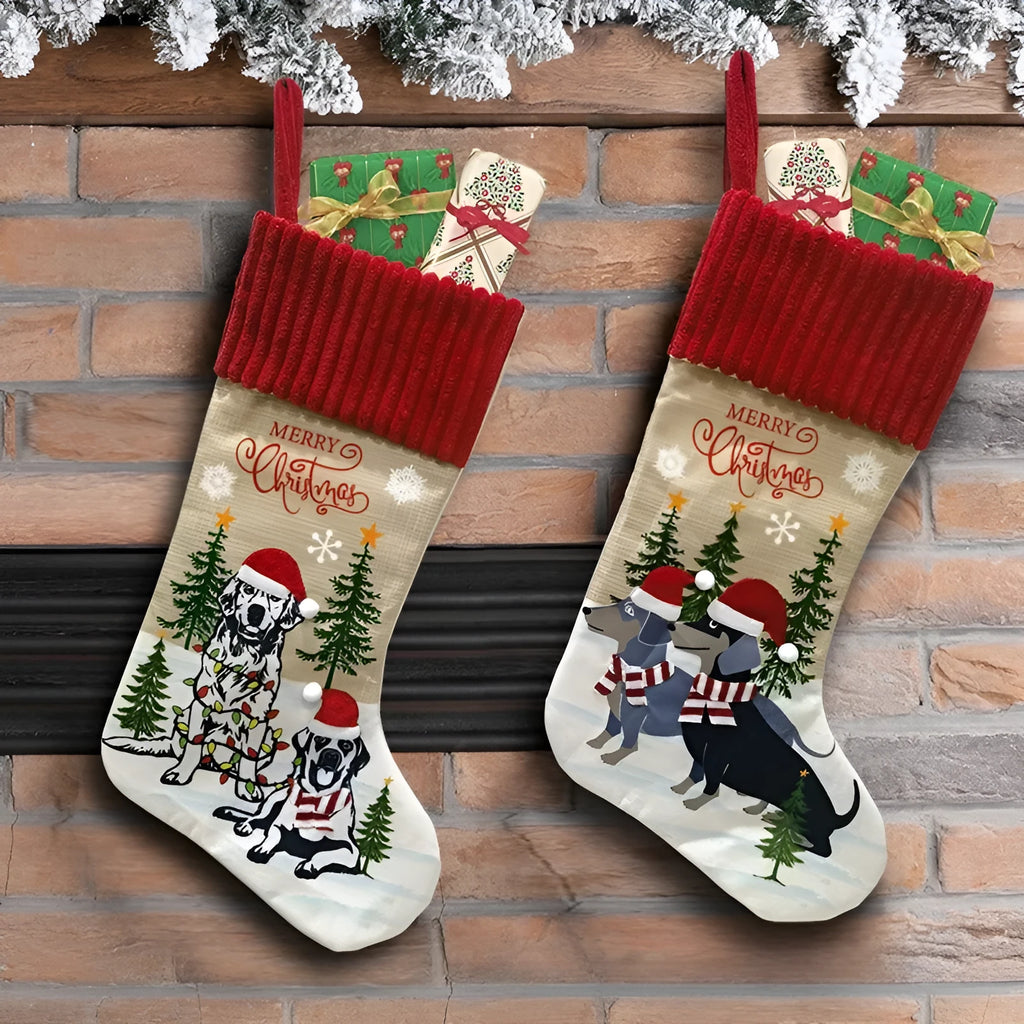 Christmas tree pendant with cats and dogs by fireplace, cloth ornament 46x28cm