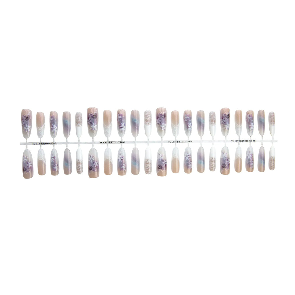 Chinese style butterfly oval almond prefabricated nail art tips 40 pieces set in natural frosted and glossy finishes