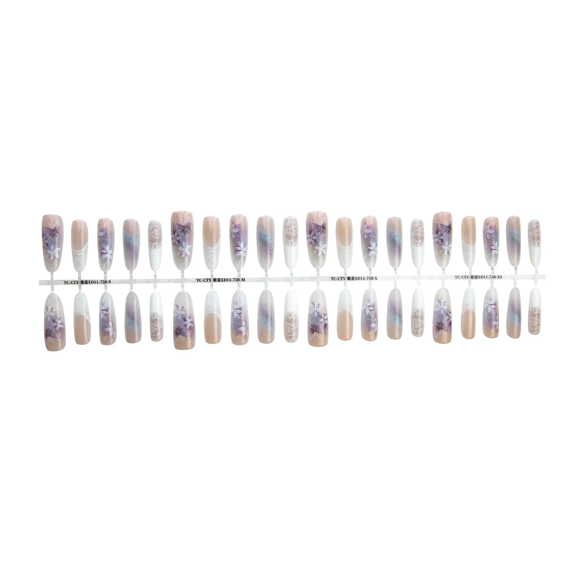 Chinese style butterfly oval almond prefabricated nail art tips 40 pieces set in natural frosted and glossy finishes