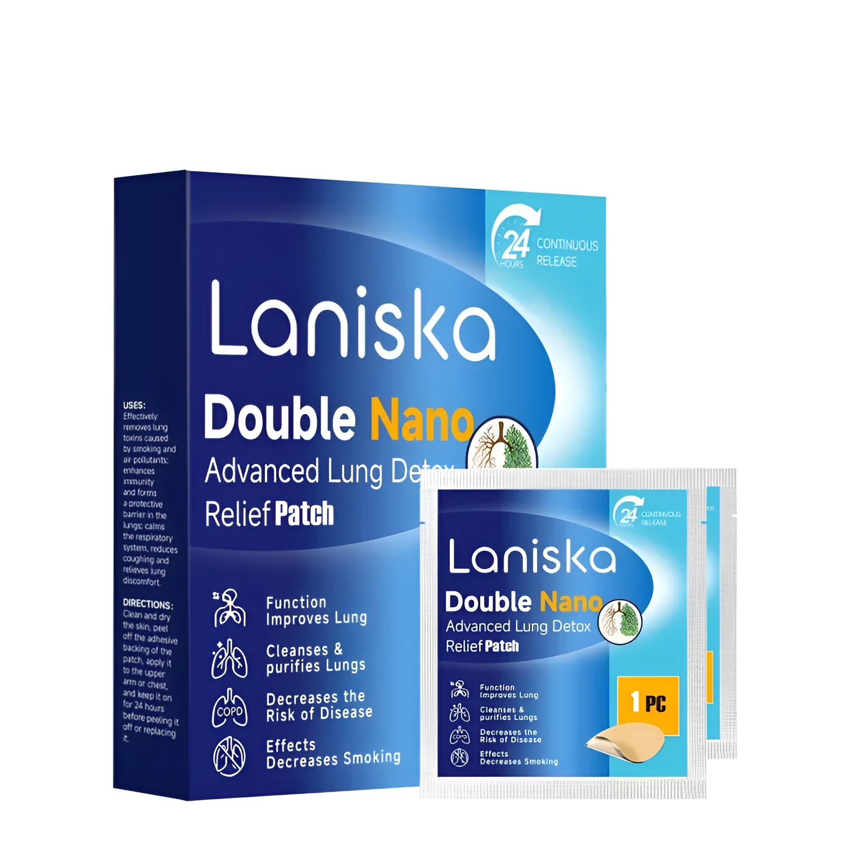 Box of Lung Care Soothing Patches with natural extracts for topical cough relief.