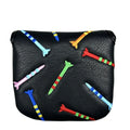 Square black golf putter protective sleeve with a raised white rocket pattern design.