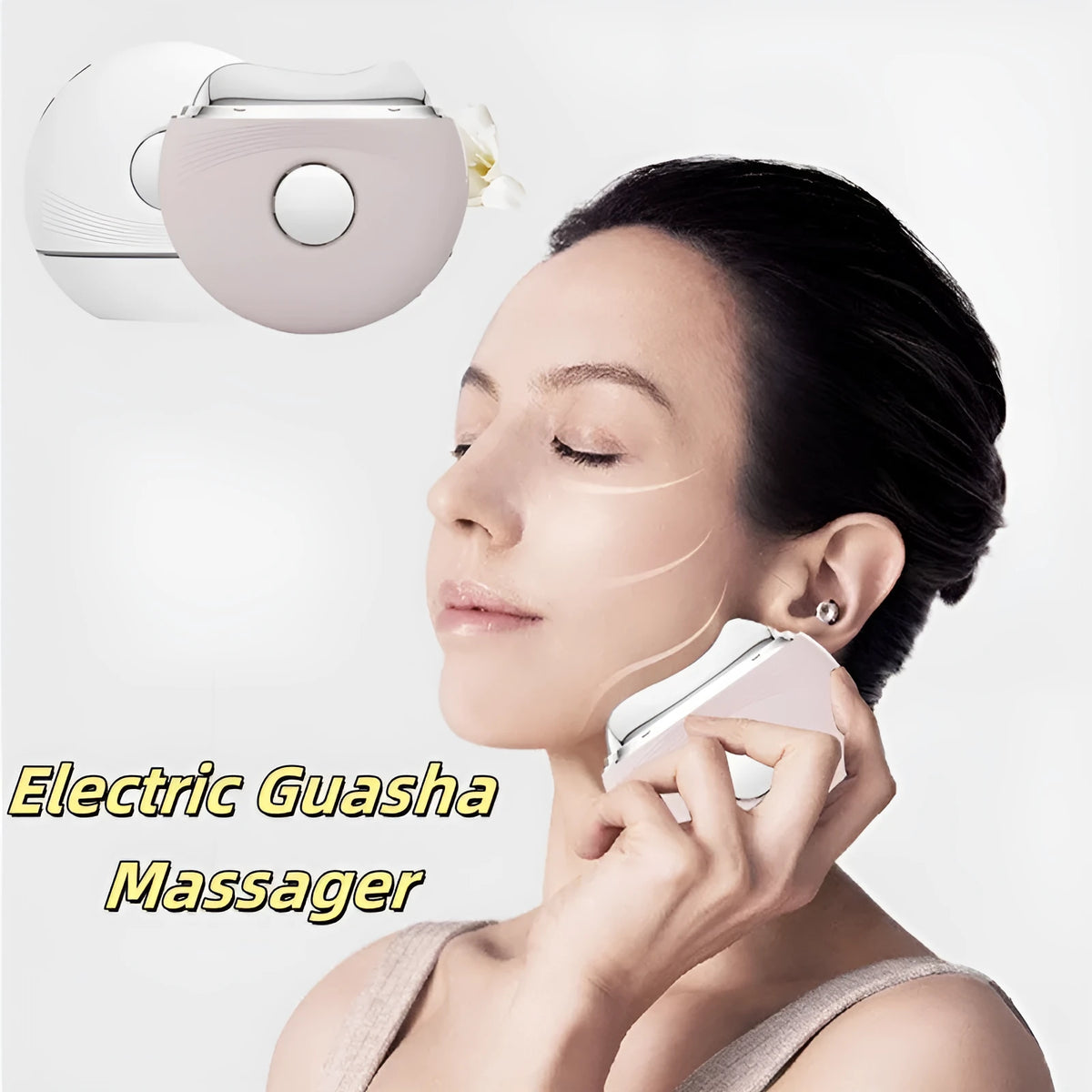 White electric Guasha massager with EMS face lifting, hot and cold scraping and 3 colour phototherapy, USB powered