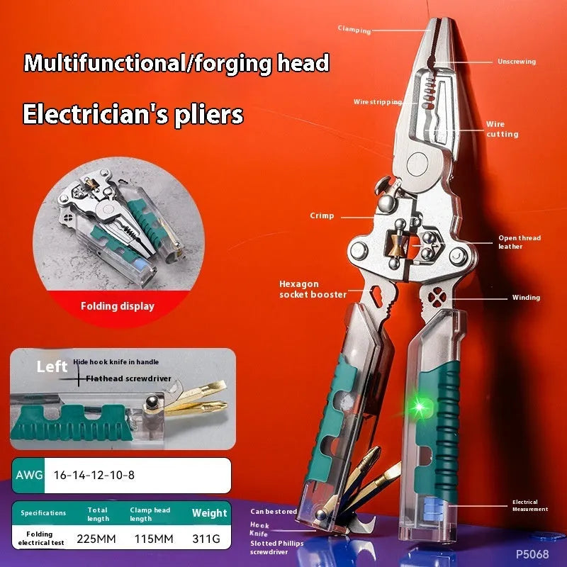 8.8 inch pointed electricians' pliers wire stripper with rust prevention features
