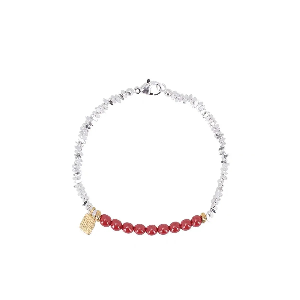 White K colour couple bracelet with silver lucky beads measuring 16 cm