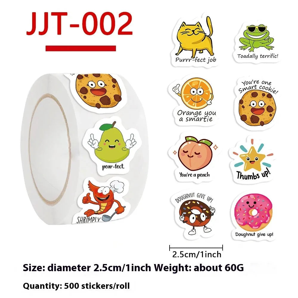 White reward stickers roll with cute printed designs for children's DIY toy use
