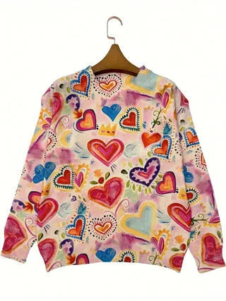 Women's loose fit printed top with lapel collar available in sizes S through 5XL