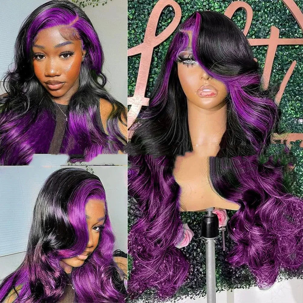 Gradient purple human hair wig with 13x6 lace front and natural-looking hairline