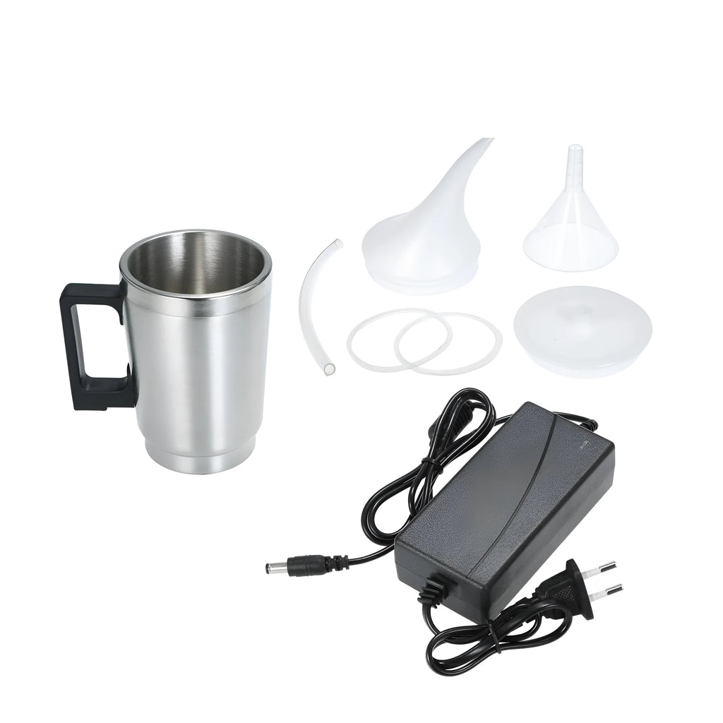Automotive headlamp renovation kit with stainless steel polishing cups and power adapters.