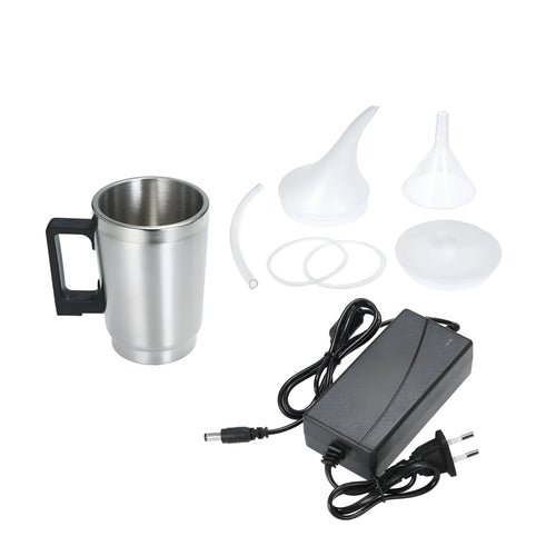 Automotive headlamp renovation kit with stainless steel polishing cups and power adapters.