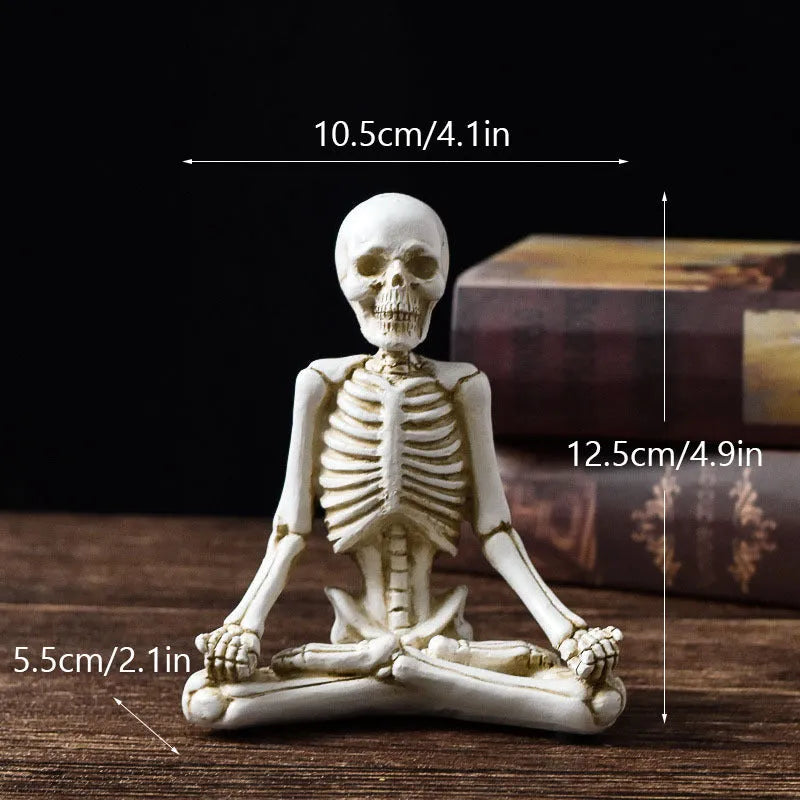 Detailed yoga skull skeleton model resin desktop ornament in black or white.