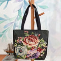 Double-sided gold wire embroidered canvas handbag in small, medium, and large sizes with patterned options.