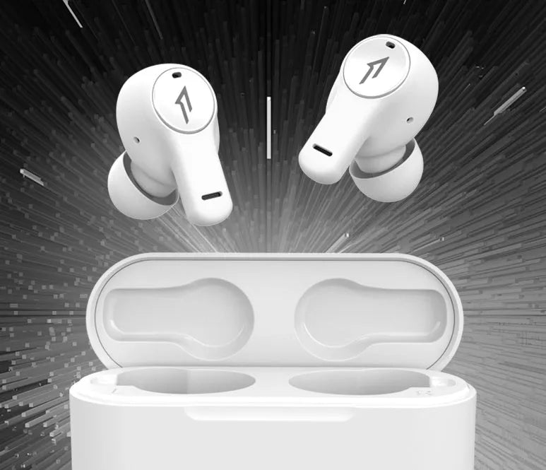 True wireless Bluetooth sports headset in pearl white or magic night black with waterproof design