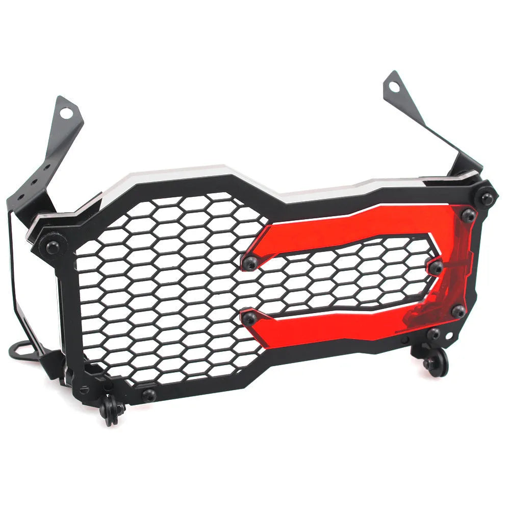 Quick-release steel and acrylic headlight protective cover for BMW GS motorcycles in multiple colour options.