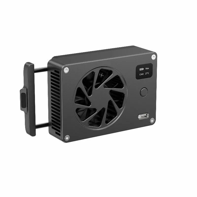 Black aluminium smart cooling radiator with mute fan measuring 89x52x25.95mm