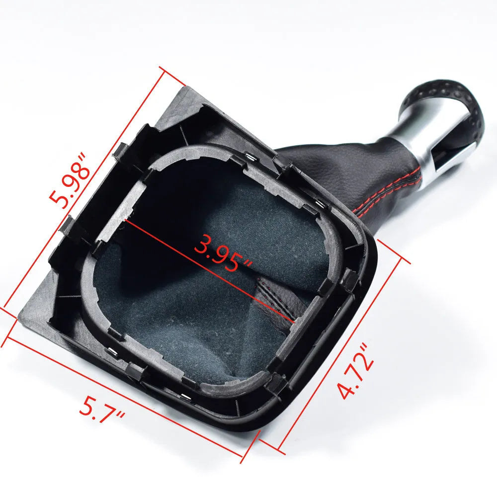 Leather gear lever handball with dust boot for Volkswagen Golf models on a car interior.