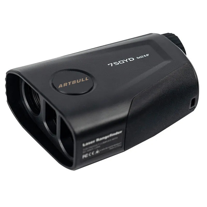 Golf laser rangefinder with 750 yard range showing LCD display with distance measurement
