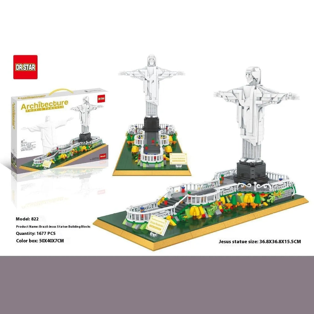 822 Brazil statue building blocks set with 1677 small plastic pieces in colour box
