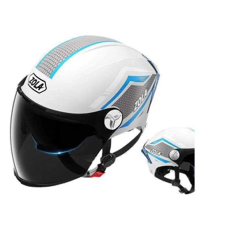 3C-certified motorcycle half helmet with clear and tinted dual visors on an ABS shell in khaki brown colour.