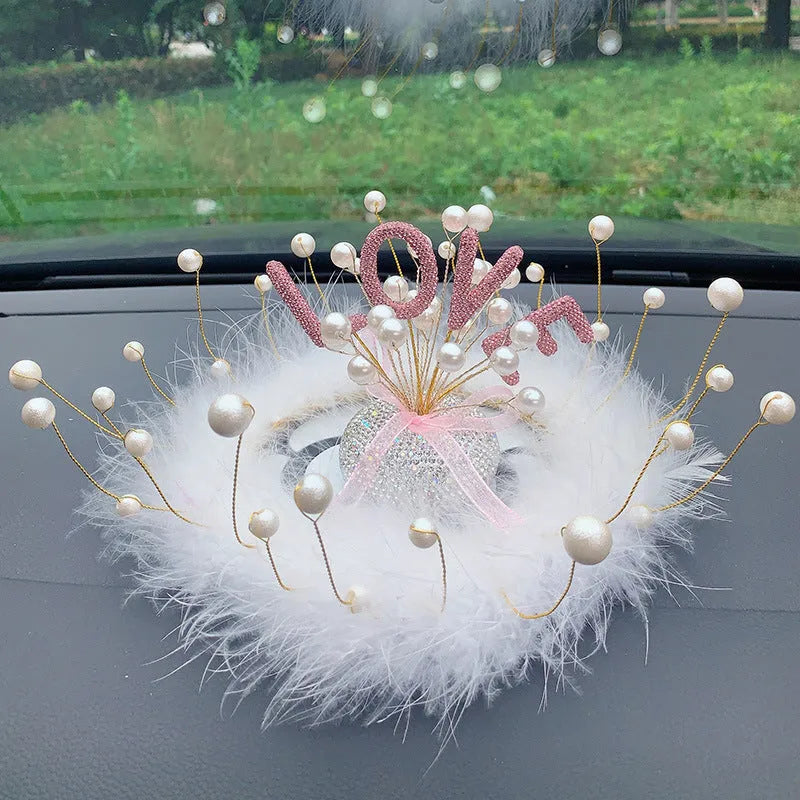 Clay star car decoration ornament for centre console in various red, pink, and pearl white colour designs.