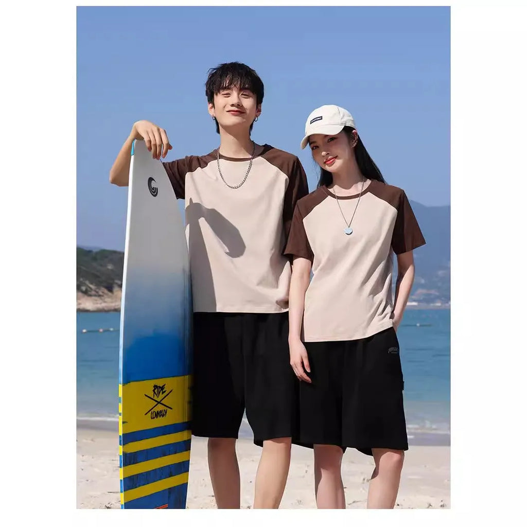Loose fit round neck t-shirt in cotton blend fabric shown in A050 Apricot Army Green colour.