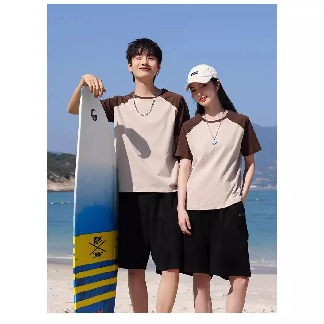 Loose fit round neck t-shirt in cotton blend fabric shown in A050 Apricot Army Green colour.